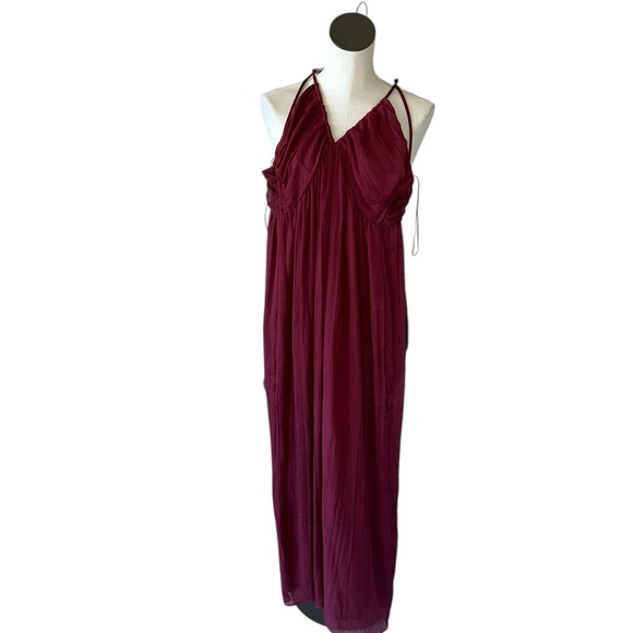 NWT ZARA LONG CROSSED BACK JUMPSUIT Chiffon Fabric Small Bloggers Fave Burgundy - Picture 13 of 13